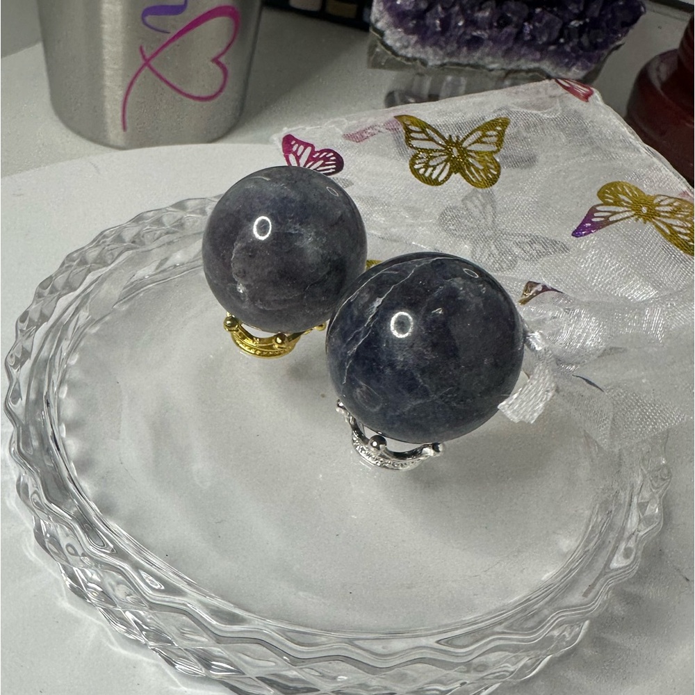 Iolite Mini Spheres with crowns - Set of 2/$30